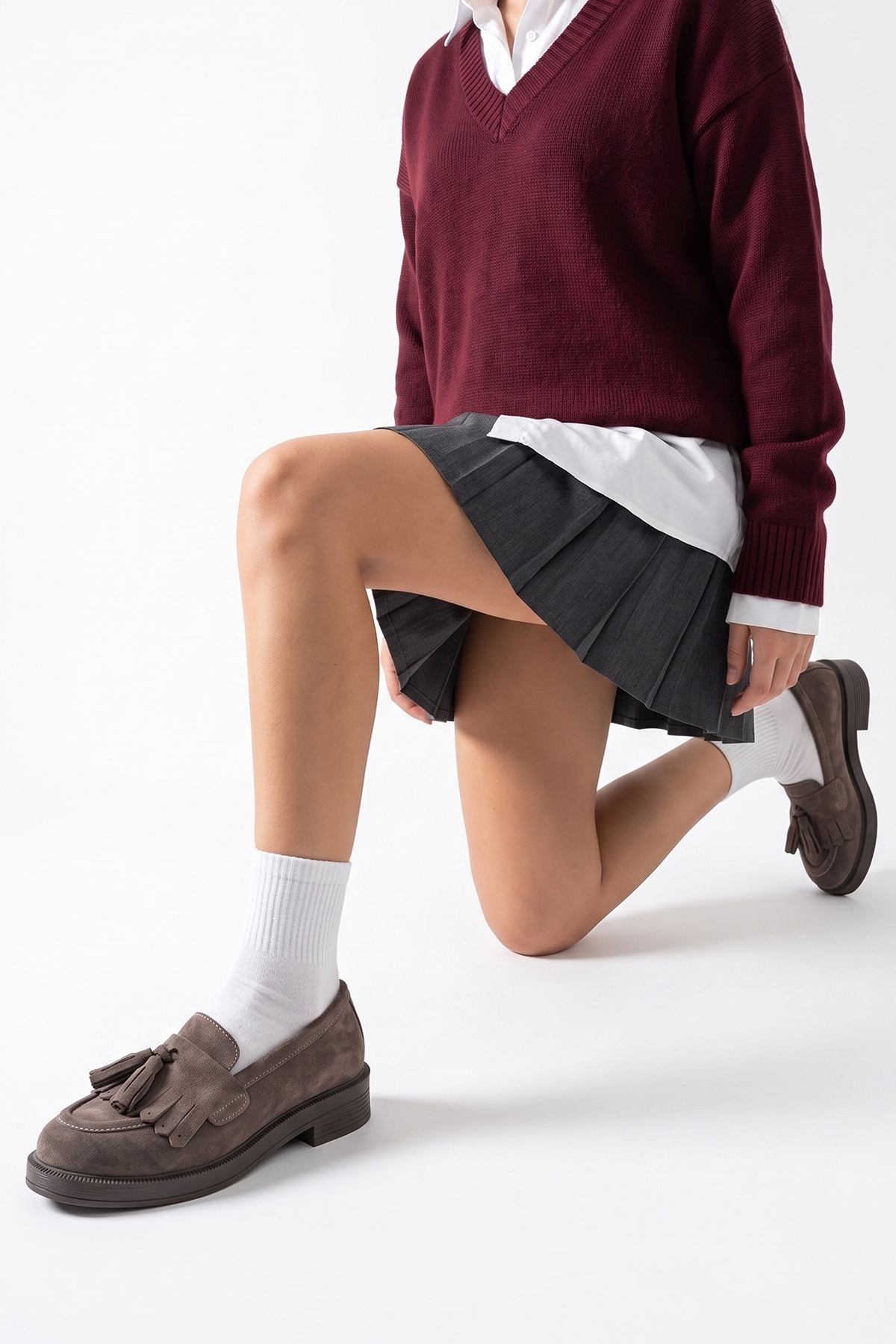 LuviShoes MİLİNA Vizon Süet Püsküllü Hakiki Deri Kadın Loafer Ayakkabı görsel 3