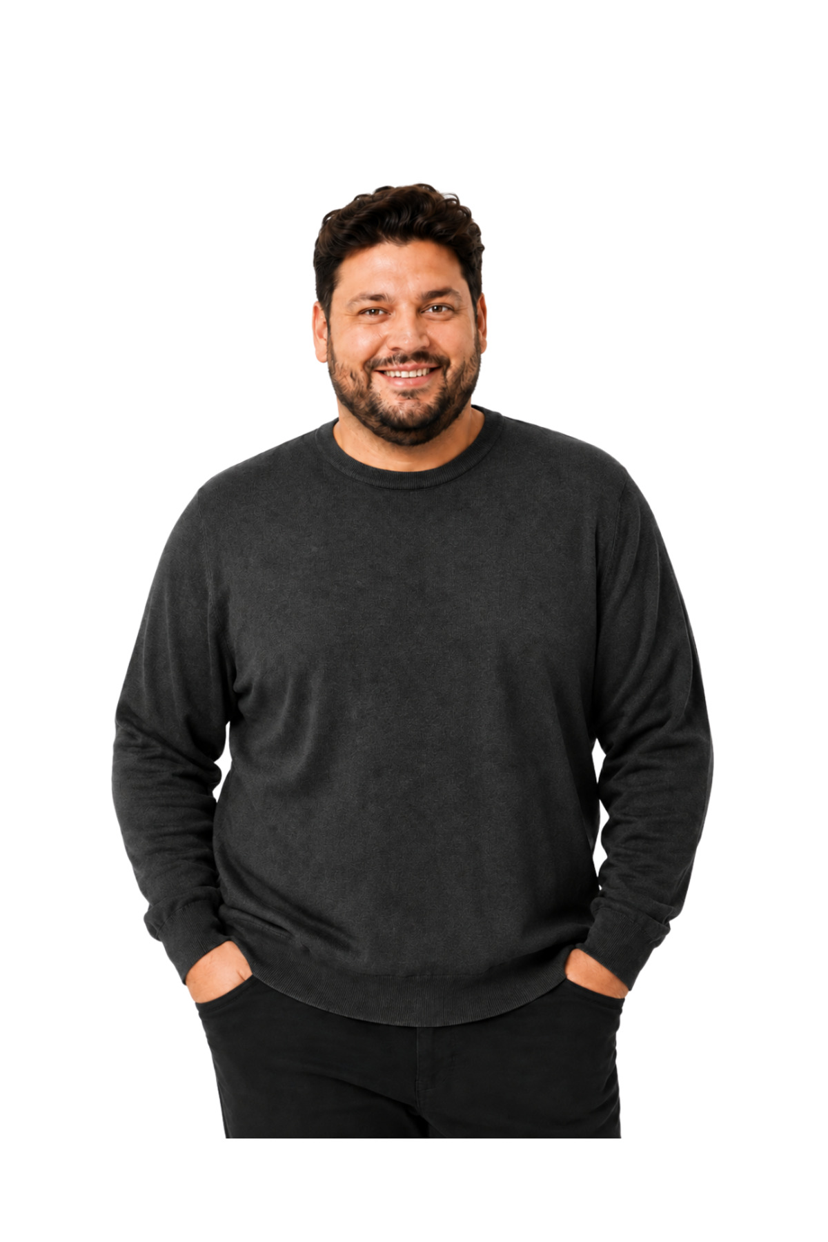 BattalModa Erkek Büyük Beden Antrasit Bisiklet Yaka Pamuklu Kazak 3XL-4XL-5XL-6XL