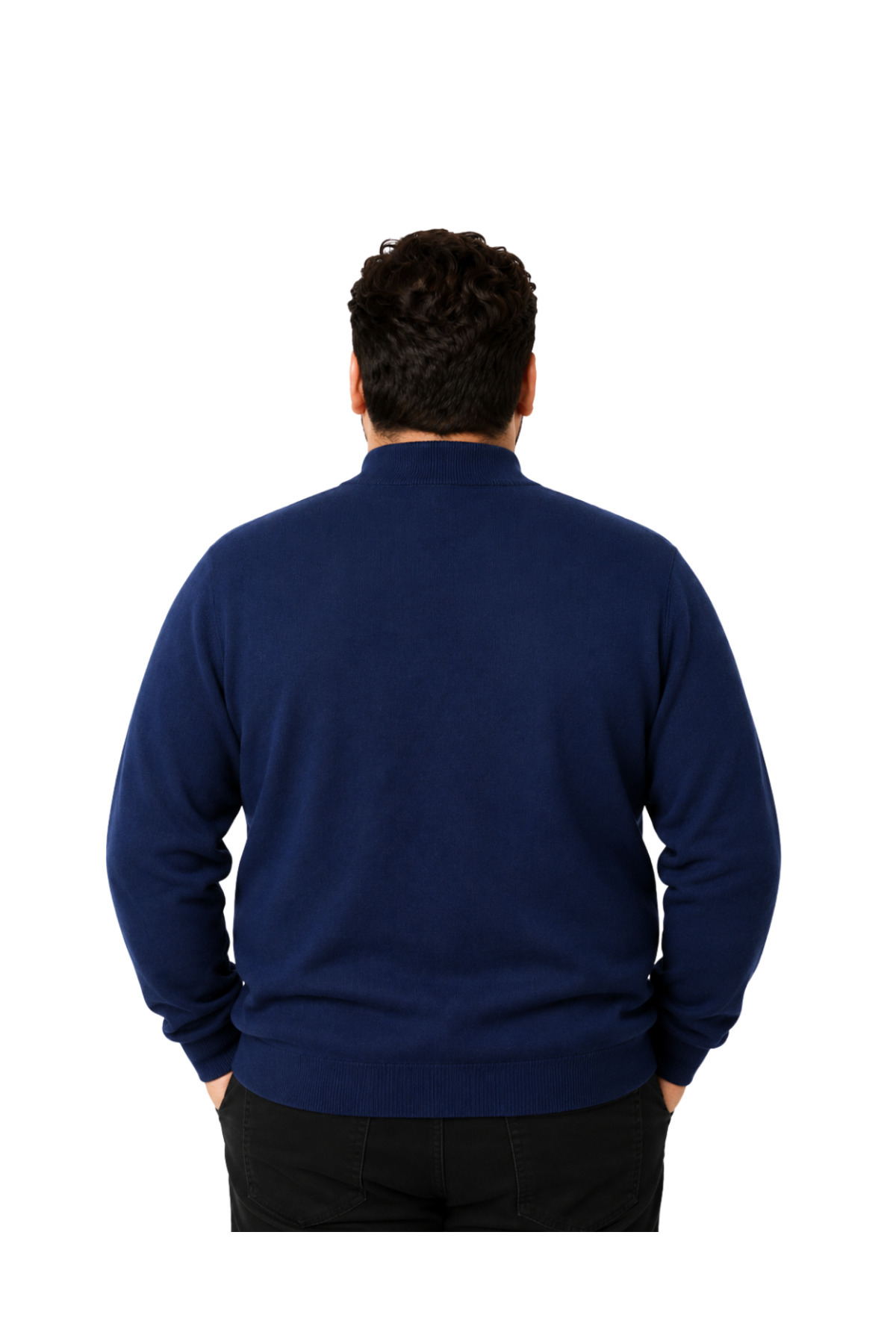 BattalModa Erkek Büyük Beden Koyu İndigo Yarım Balıkçı Pamuklu Kazak 3XL-4XL-5XL-6XL görsel 3