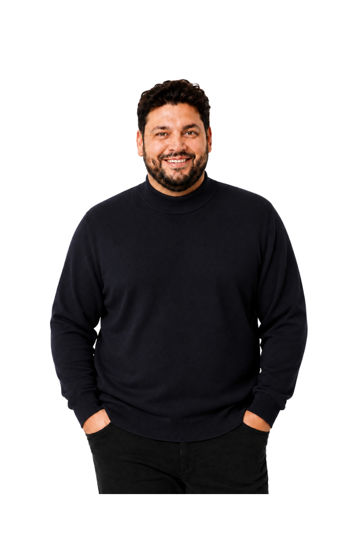 BattalModa Erkek Büyük Beden Siyah Yarım Balıkçı Pamuklu Kazak 3XL-4XL-5XL-6XL