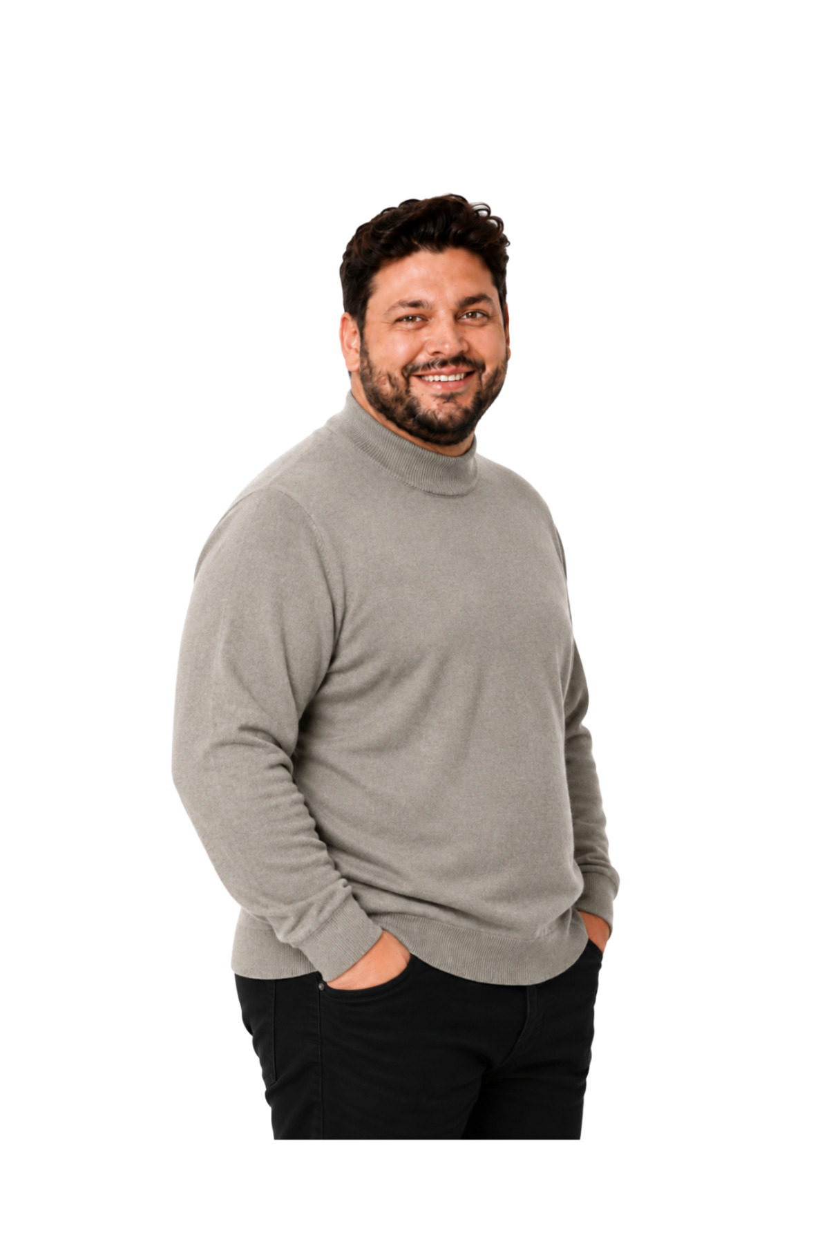 BattalModa Erkek Büyük Beden Vizon Yarım Balıkçı Pamuklu Kazak 3XL-4XL-5XL-6XL görsel 2