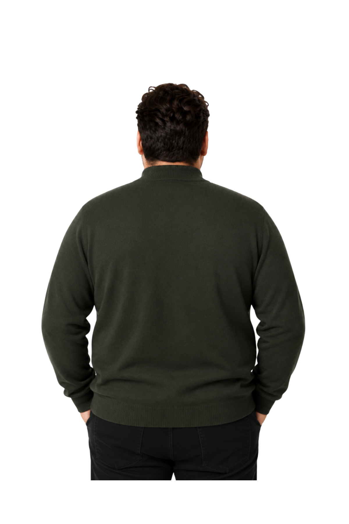 BattalModa Erkek Büyük Beden Haki Yarım Balıkçı Pamuklu Kazak 3XL-4XL-5XL-6XL görsel 3