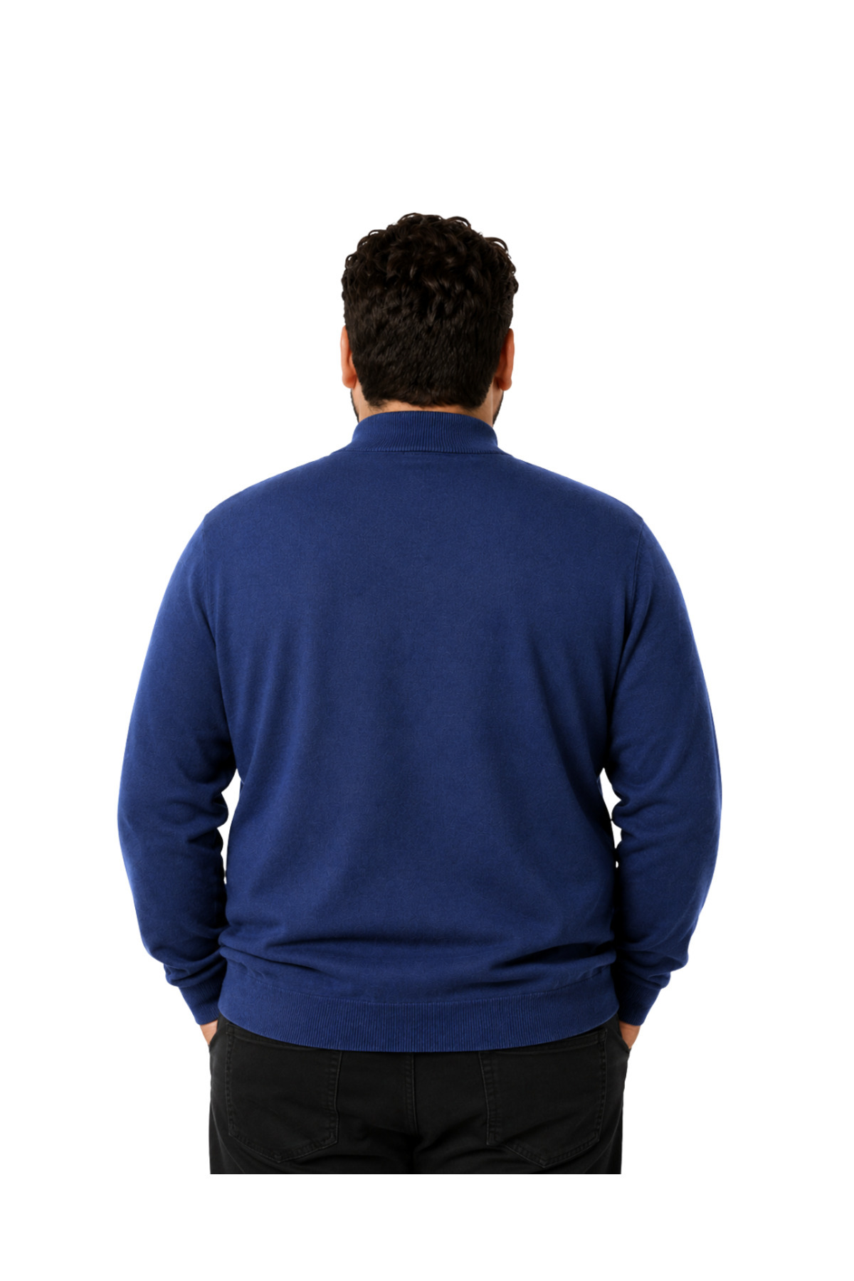 BattalModa Erkek Büyük Beden İndigo Yarım Balıkçı Pamuklu Kazak 3XL-4XL-5XL-6XL görsel 3