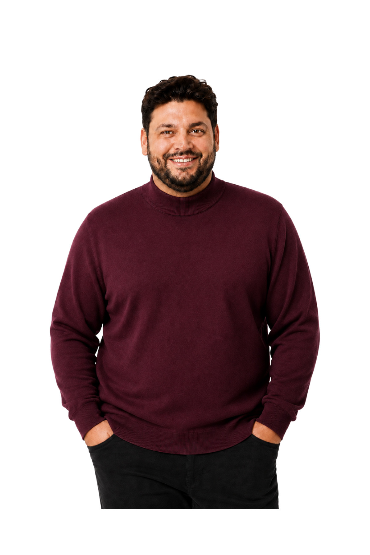 BattalModa Erkek Büyük Beden Bordo Yarım Balıkçı Pamuklu Kazak 3XL-4XL-5XL-6XL