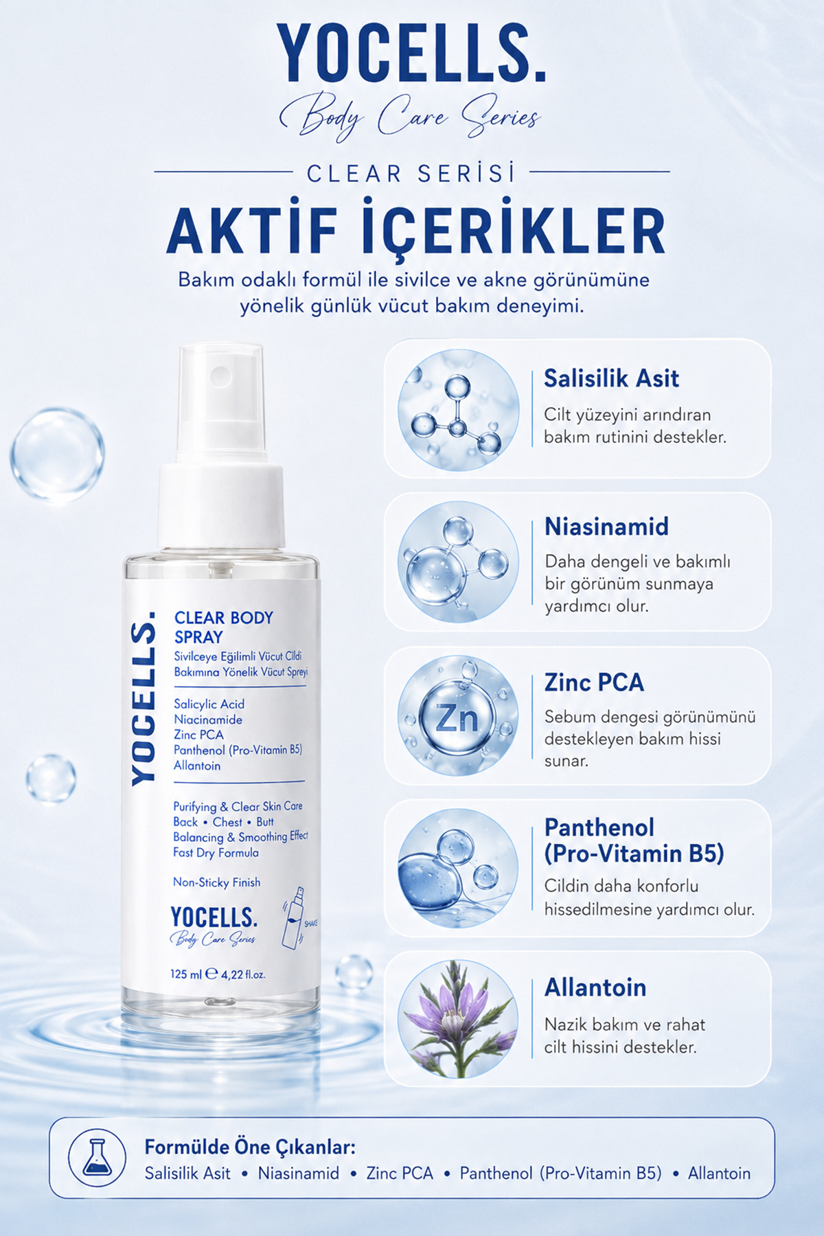 Sırt Göğüs Kalça ve Akne Görünümüne Yönelik Vücut Spreyi Salisilik Asit Niasinamid Zinc PCA 125 ml — VSS01 — تصویر 6 از 6