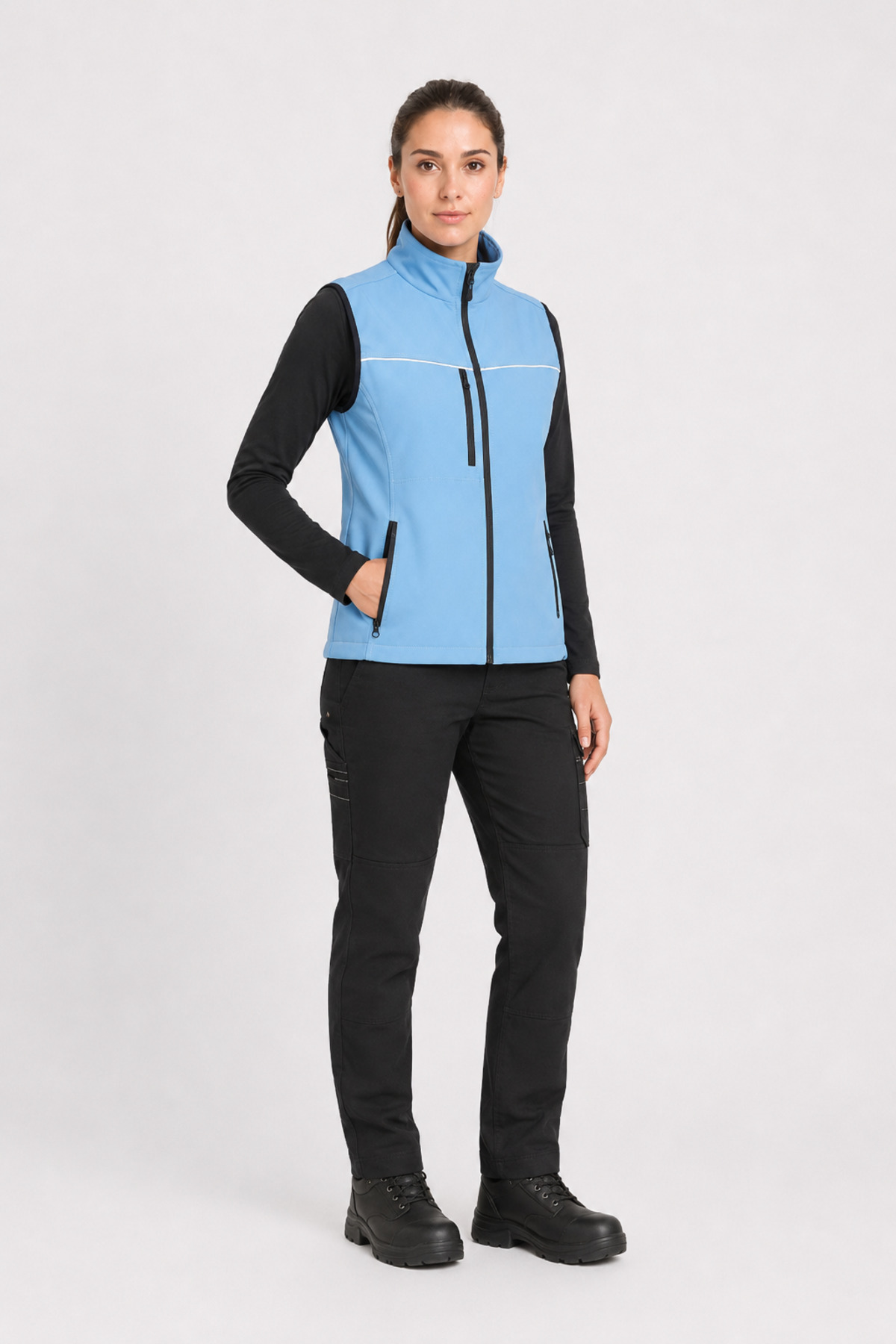 Unisex Mavi Reflektör Şeritli Fermuarlı Softshell İş Yeleği Mavi