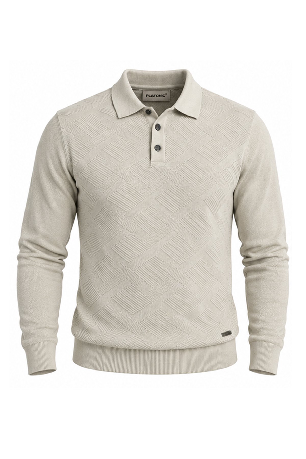 Erkek Desenli Polo Yaka Çıtçıtlı Kazak — بژ T21-07-ÇT — تصویر 4 از 4