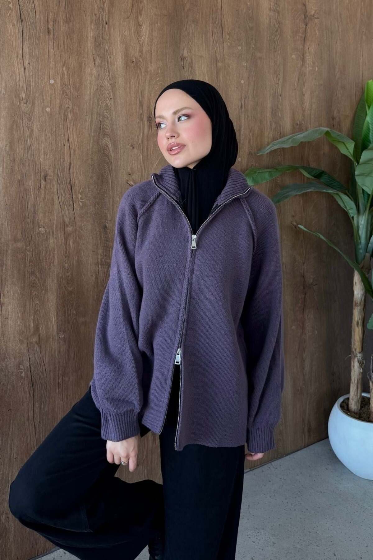 Rosie Fermuarlı Hırka Mor 2