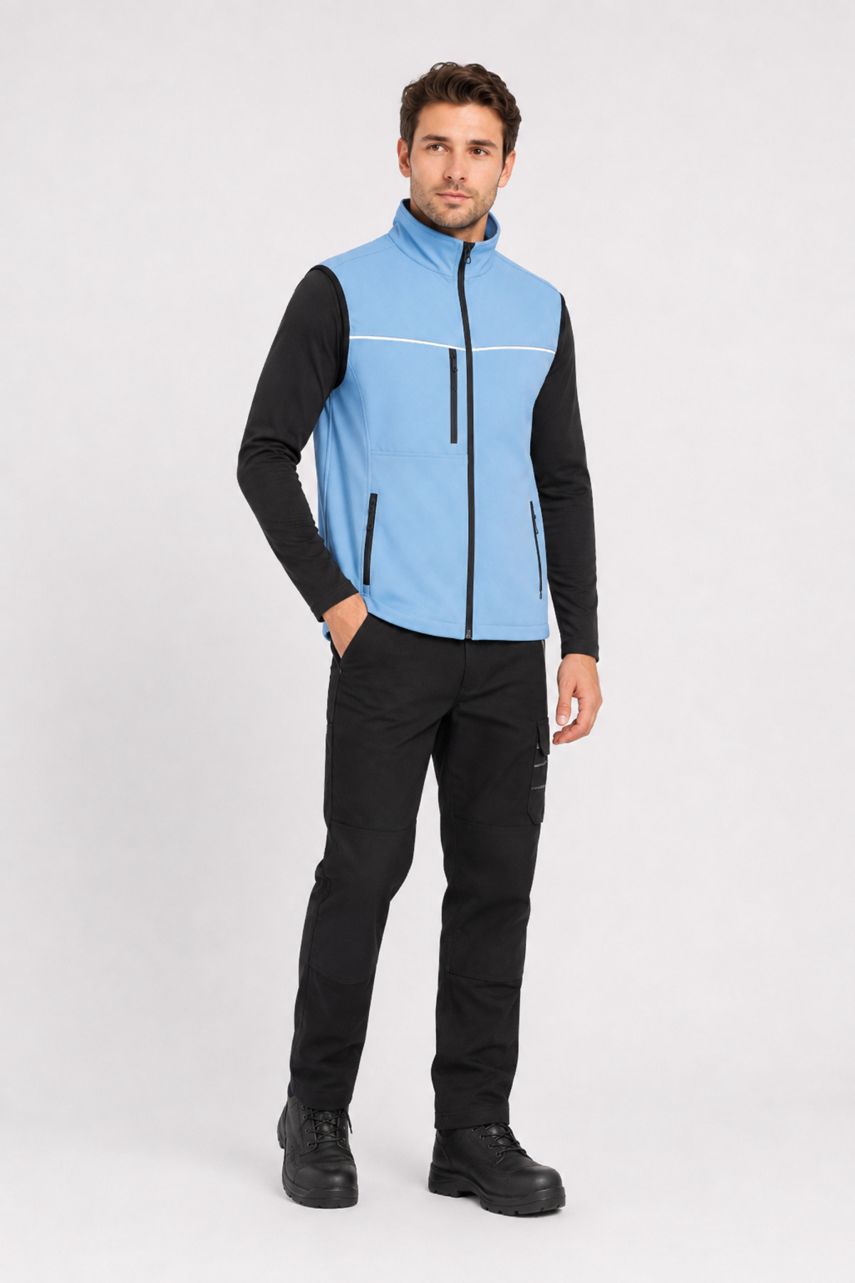 Unisex Mavi Reflektör Şeritli Fermuarlı Softshell İş Yeleği Mavi · Fotoğraf 5