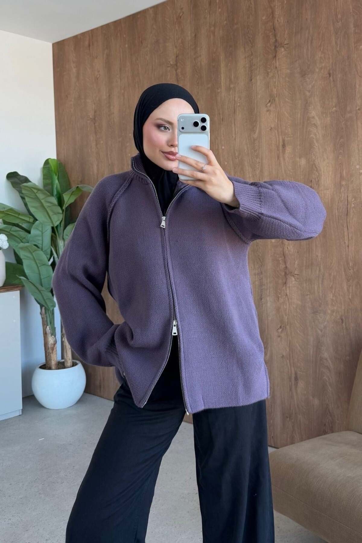 Rosie Fermuarlı Hırka Mor 4