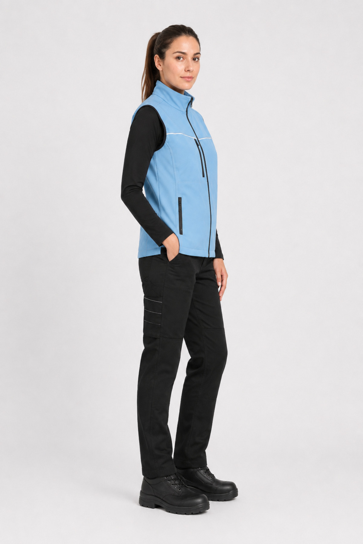 Unisex Mavi Reflektör Şeritli Fermuarlı Softshell İş Yeleği Mavi · Fotoğraf 6