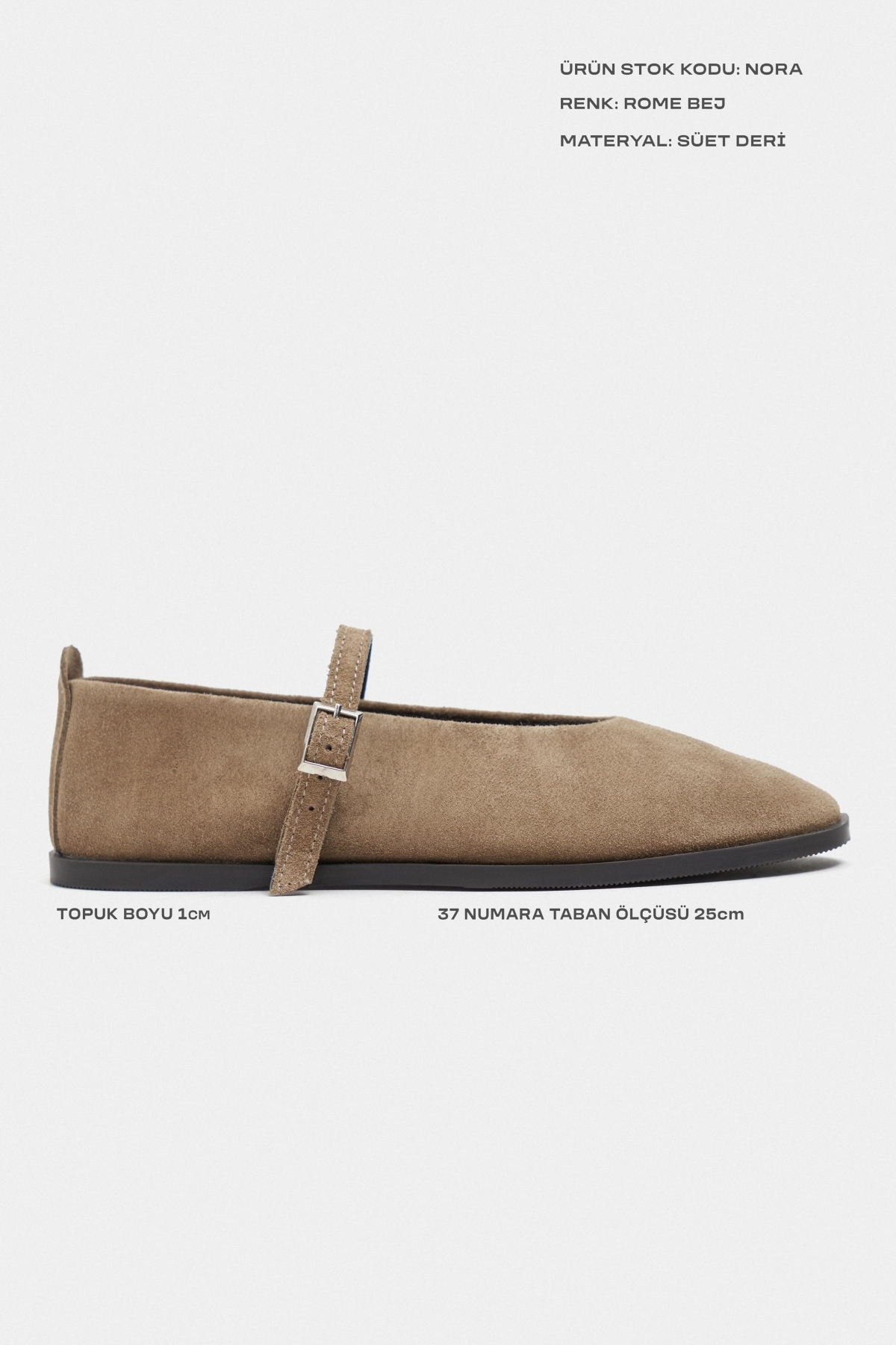 NİŞANTAŞI SHOES Nora Rome Bej Süet Deri Toka Detay Düz Taban Kadın Babet görsel 2