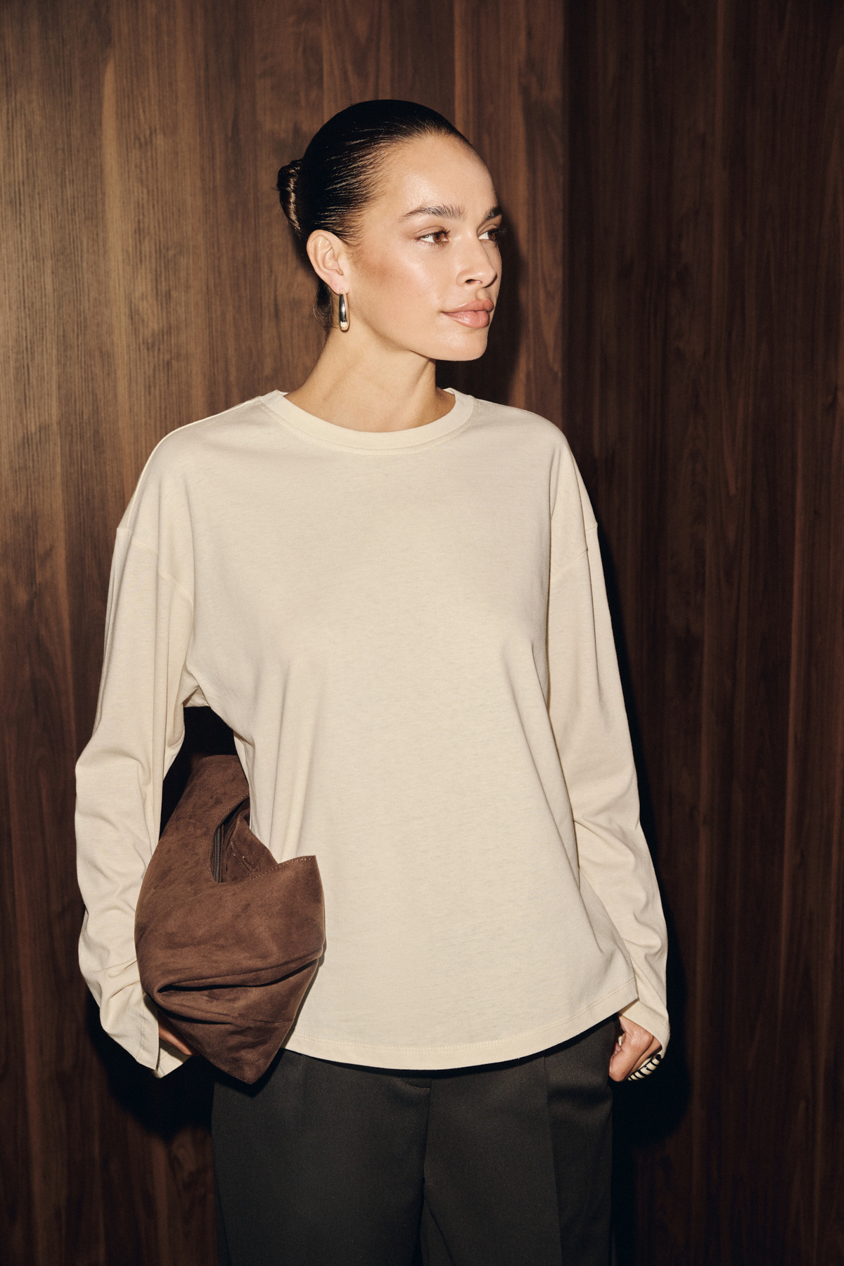 GRIMELANGE ORELLE Kadın Organik Pamuklu Uzun Kollu Bej Bluz görsel 3