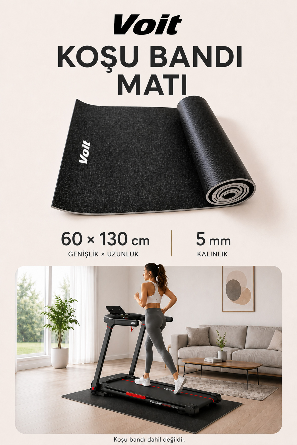 Voit Koşu Bandı Matı 60x130 cm – 5 mm Kalınlık, Zemin Koruyucu Minder