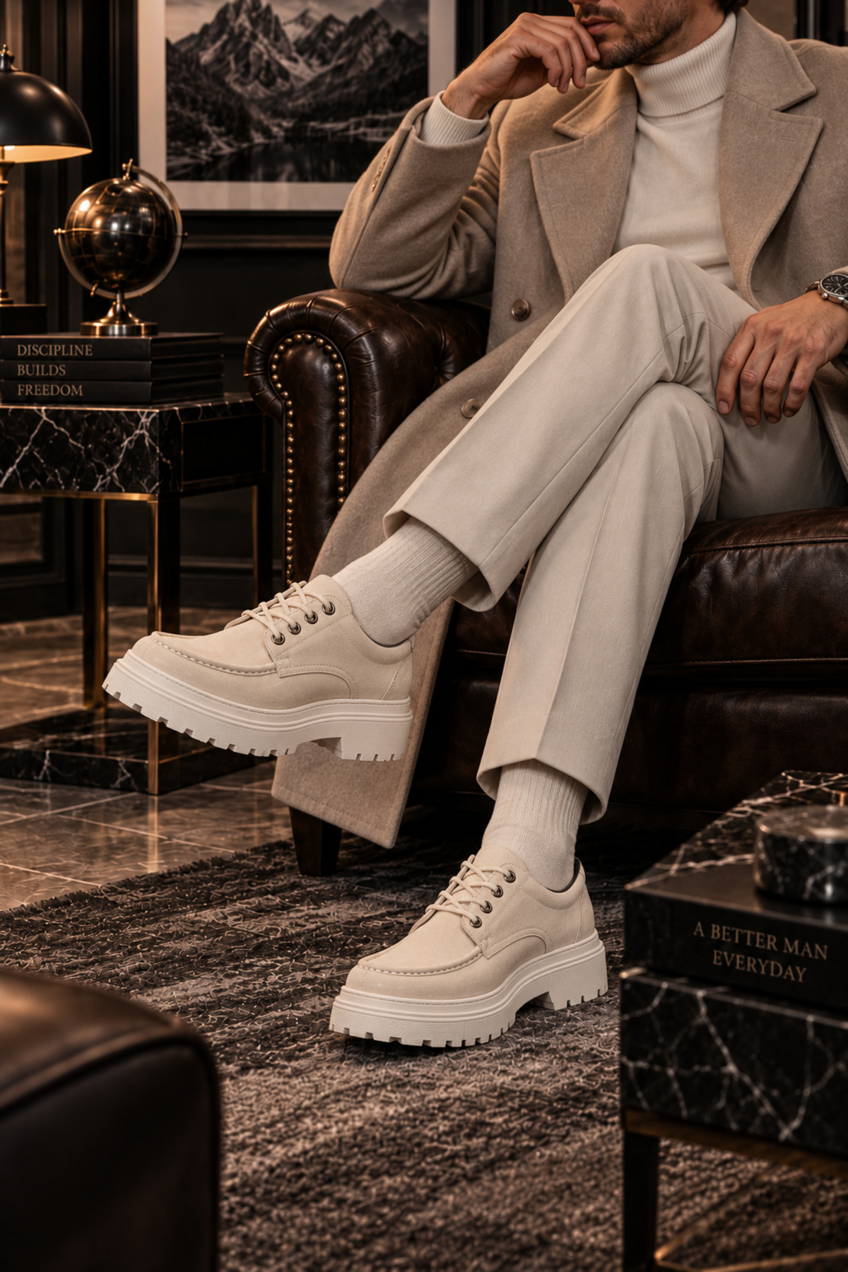 Lucy Shoes YG-13 Erkek Günlük Bağcıklı Lüks Süet Loafer Ayakkabı SKT - Krem görsel 4