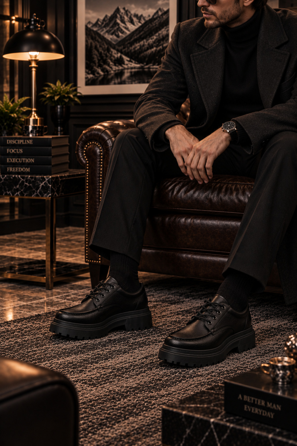 Lucy Shoes YG-13 Erkek Günlük Bağcıklı Lüks Deri Loafer Ayakkabı CST - Siyah görsel 3