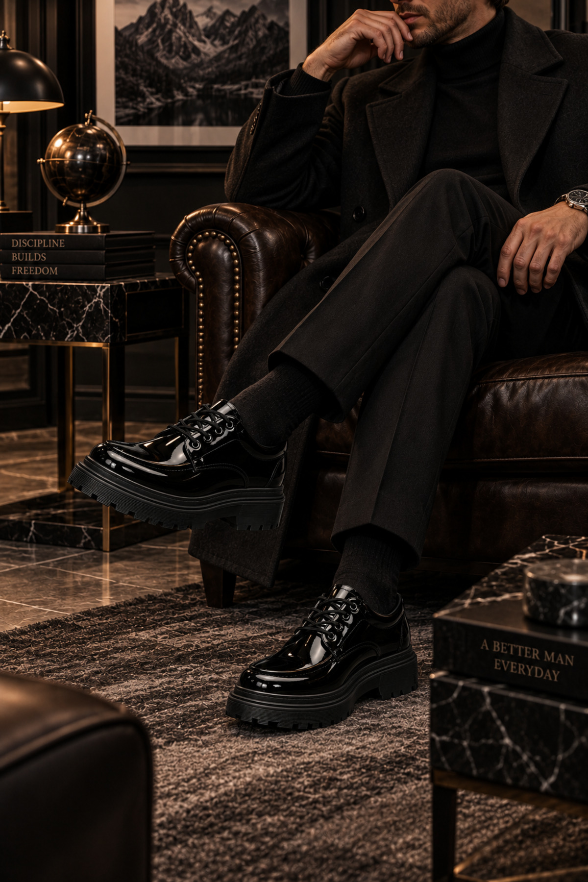 Lucy Shoes YG-13 Erkek Günlük Bağcıklı Lüks Rugan Loafer Ayakkabı RST - Siyah görsel 4