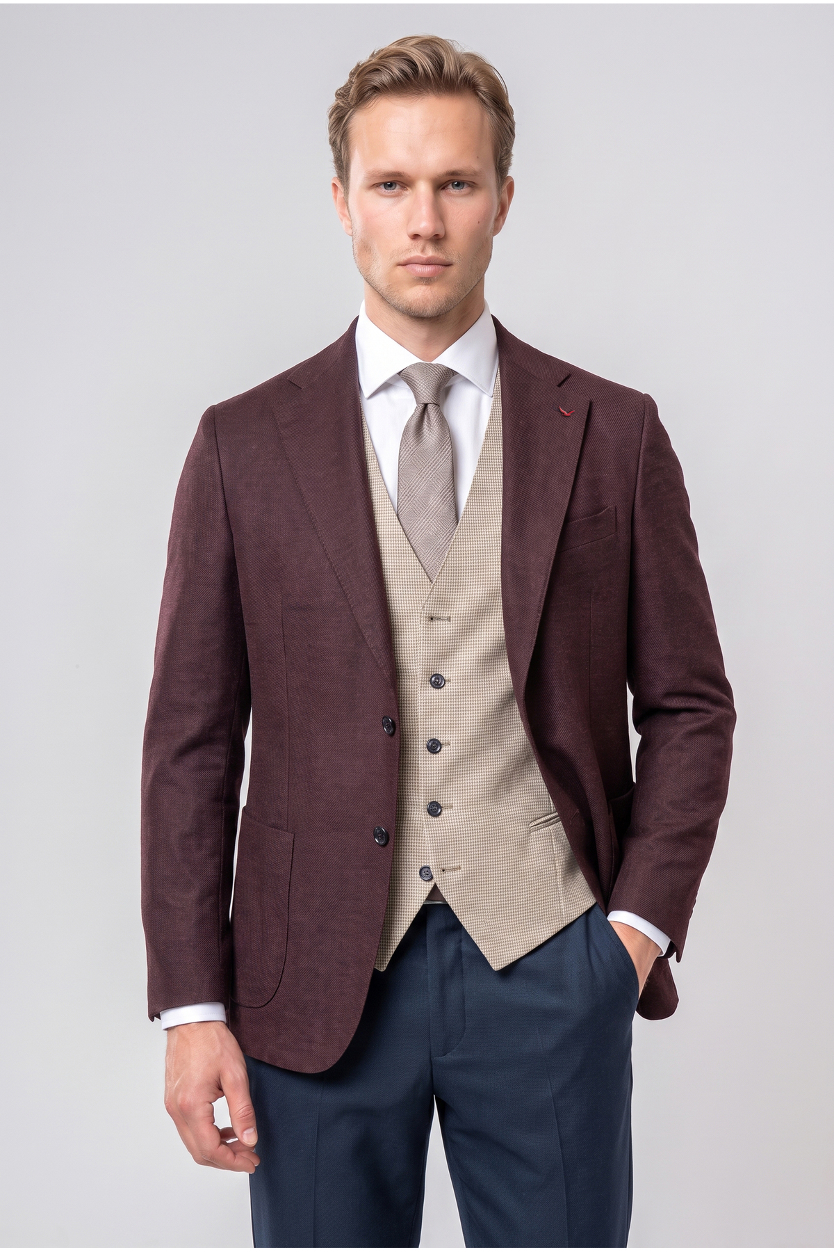 D'S Damat Ds Damat Slim Fit Bordo Armürlü Takim Elbise Kombinli