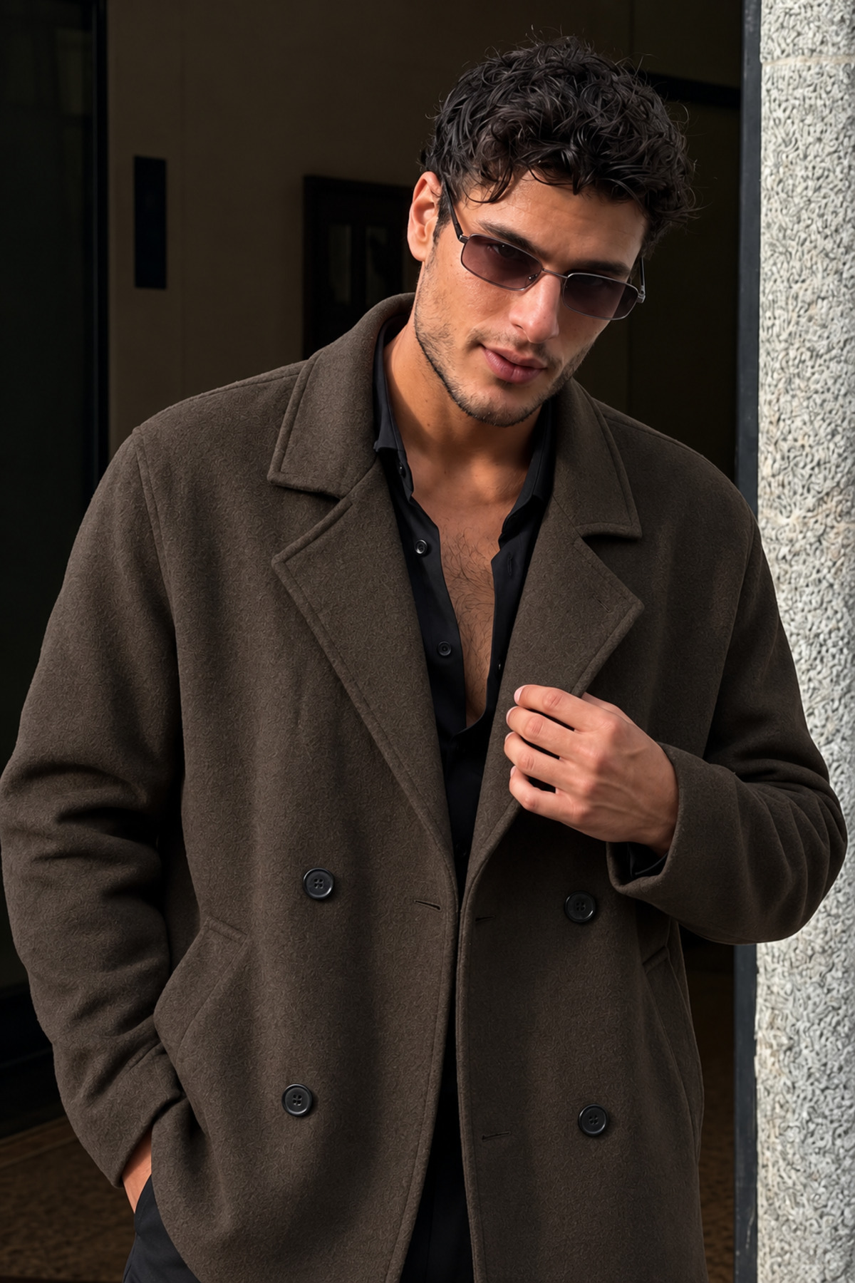 gm giyimarket Erkek Oversize Kruvaze Kaşe Kaban