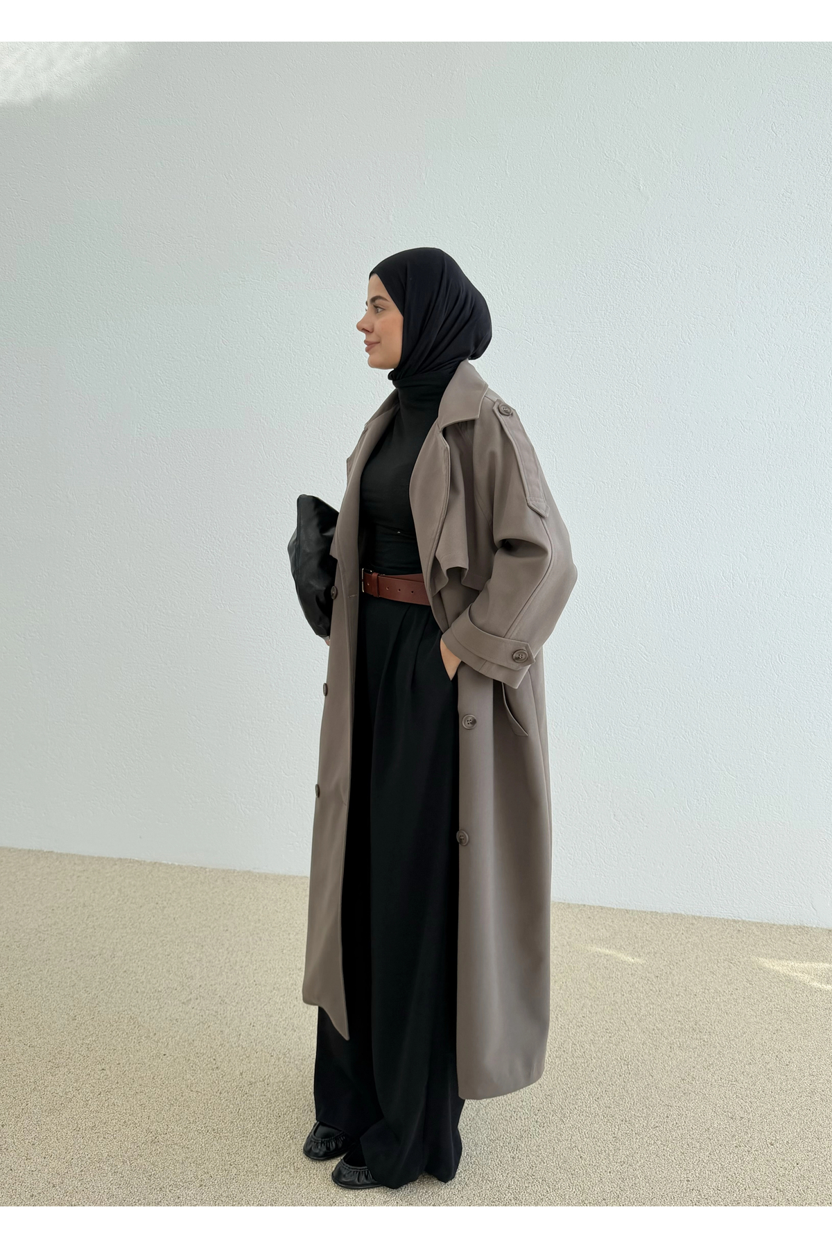 MODA AKSA 7589 Premium Poleviskon Uzu Trençkot Vizon