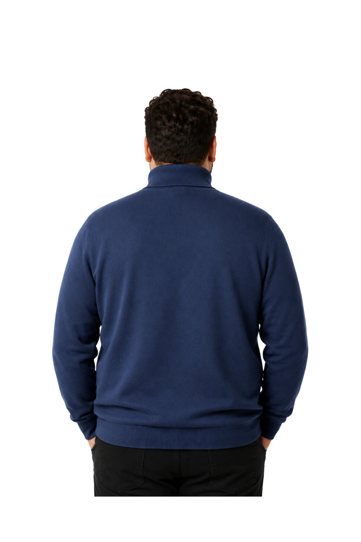 BattalModa Erkek Büyük Beden İndigo Tam Balıkçı Pamuklu Kazak 3XL-4XL-5XL-6XL görsel 3
