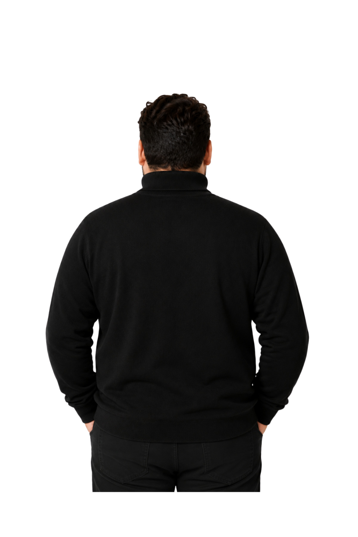 BattalModa Erkek Büyük Beden Siyah Tam Balıkçı Pamuklu Kazak 3XL-4XL-5XL-6XL görsel 3