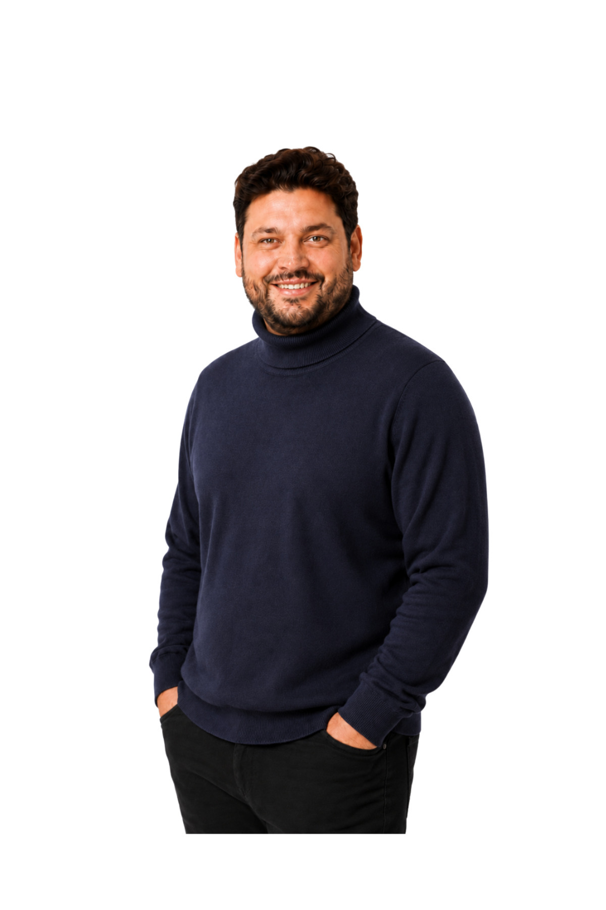 BattalModa Erkek Büyük Beden Lacivert Tam Balıkçı Pamuklu Kazak 3XL-4XL-5XL-6XL görsel 2