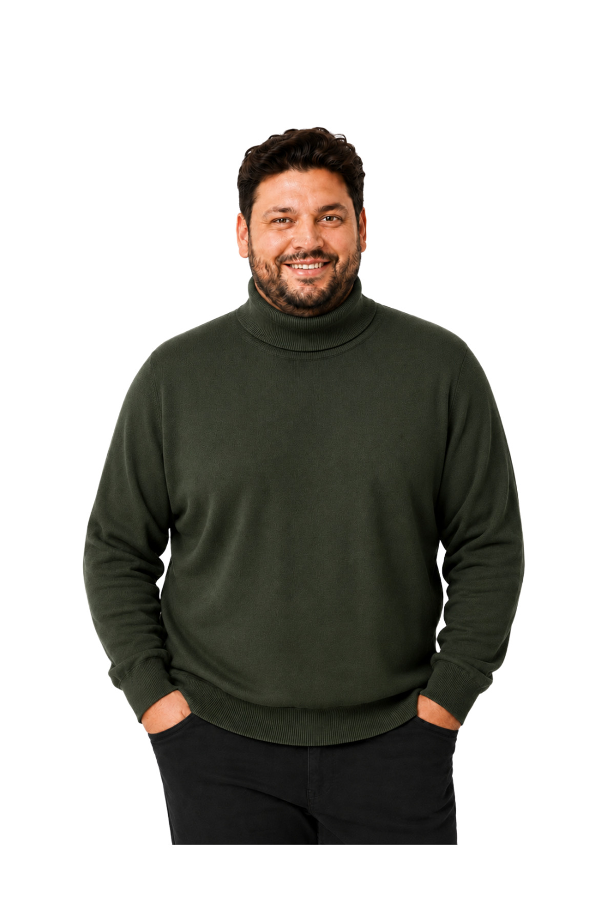 BattalModa Erkek Büyük Beden Haki Tam Balıkçı Pamuklu Kazak 3XL-4XL-5XL-6XL