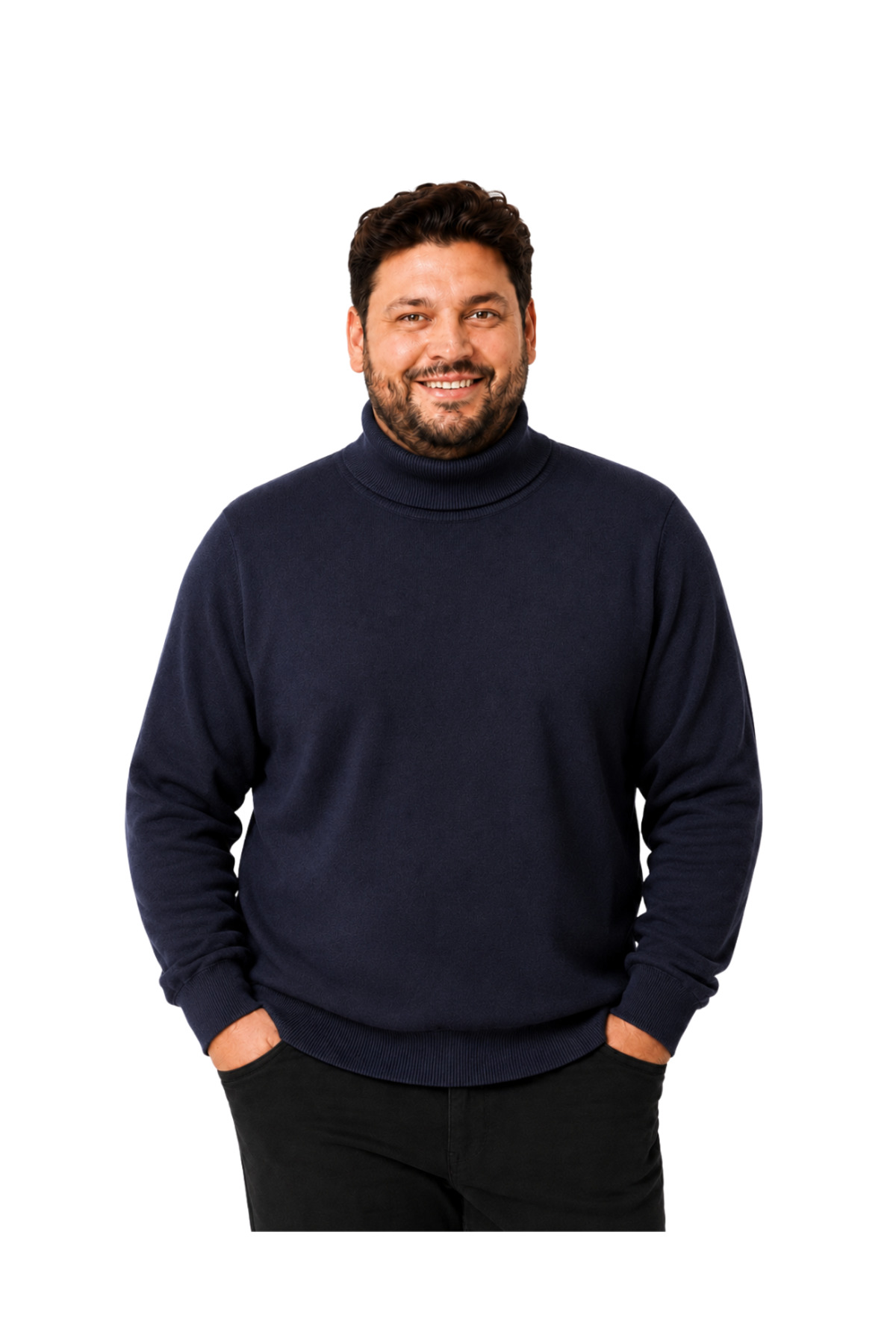 BattalModa Erkek Büyük Beden Lacivert Tam Balıkçı Pamuklu Kazak 3XL-4XL-5XL-6XL