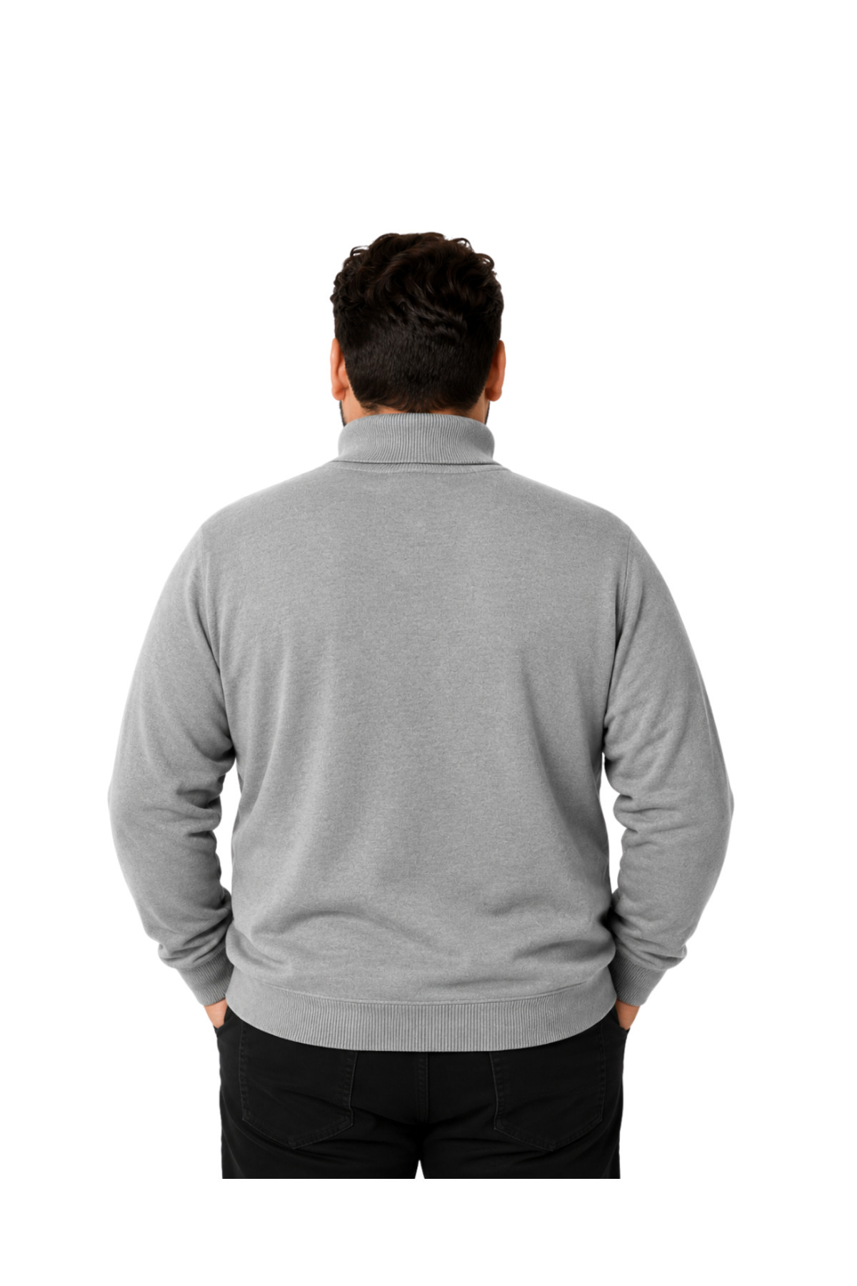 BattalModa Erkek Büyük Beden Gri Tam Balıkçı Pamuklu Kazak 3XL-4XL-5XL-6XL görsel 3