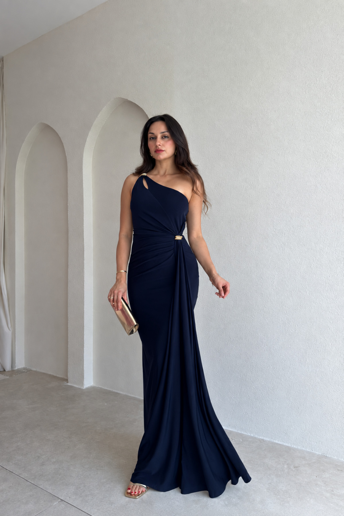 Nika Fashion Tek Omuz Drapeli Abiye Elbise