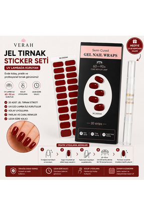 VERAH Bordo Koyu Kırmızı Jel Tırnak Sticker Seti 20 Adet UV/LED Tırnak Etiket...