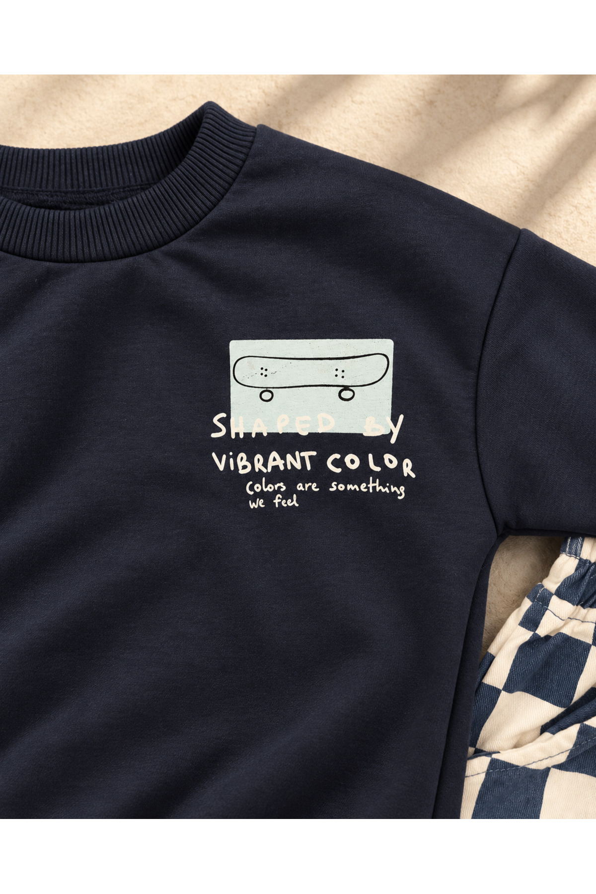 Erkek Çocuk Lacivert Sweatshirt ve Dama Desenli Pantolon 2’li Takım