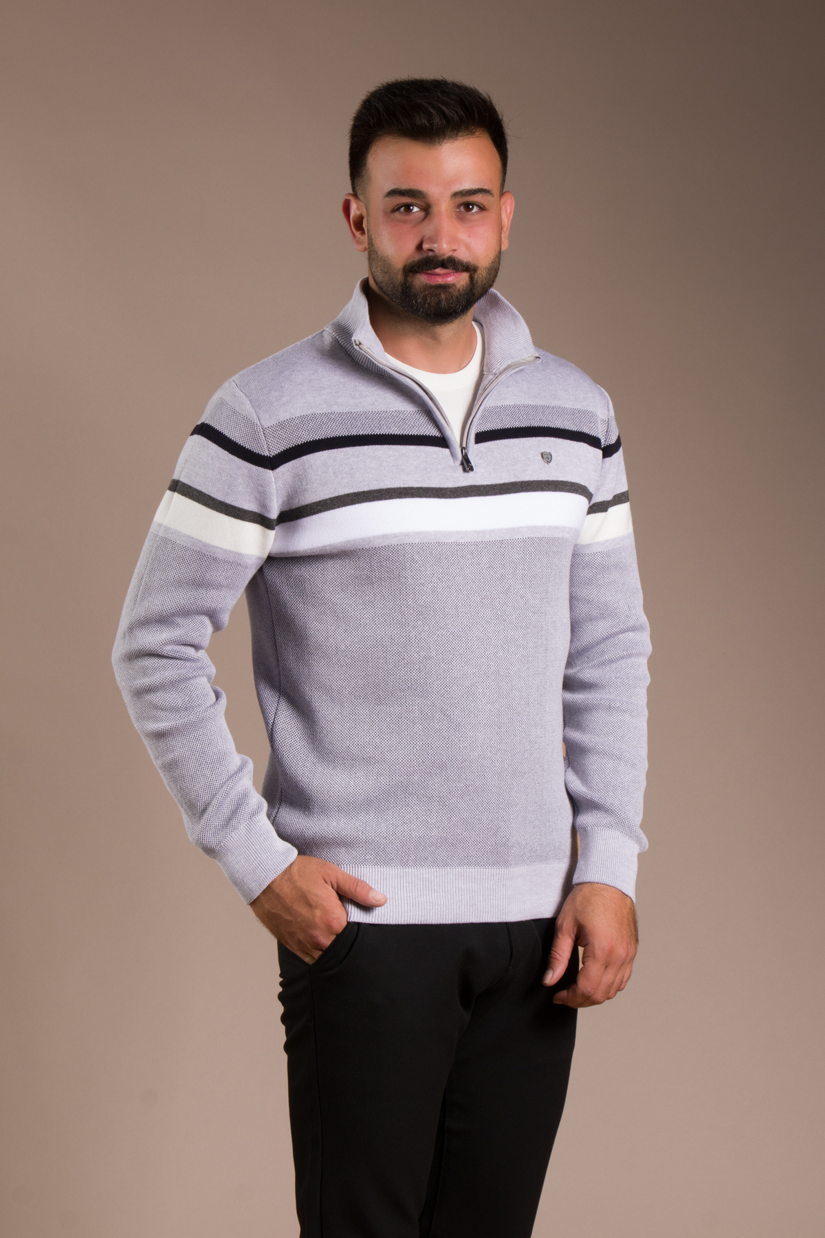 ERKEK GRİ FERMUARLI DESENLİ TRİKO — خاکستری GRC07252K002