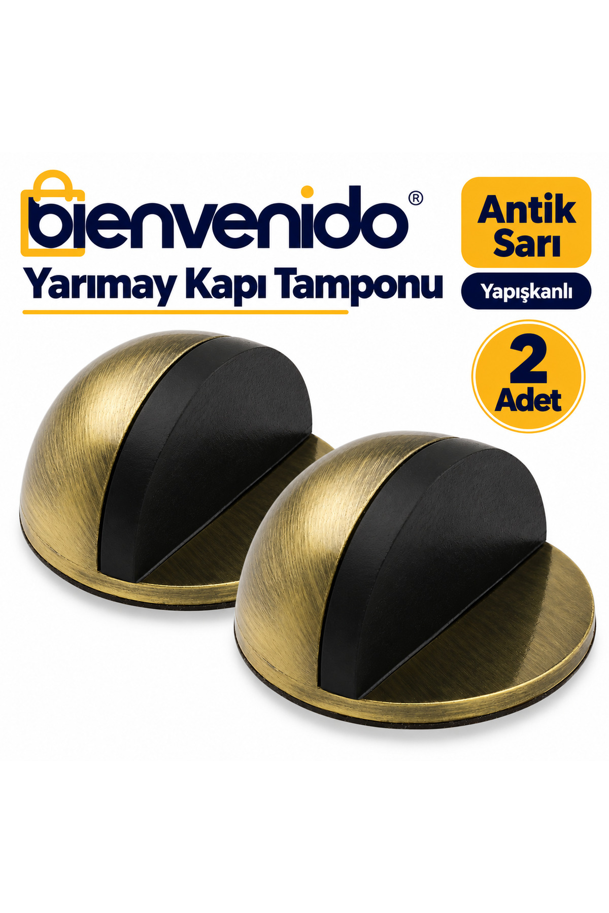 Yarımay Yapışkanlı Kapı Kolu Stoperi Tamponu Metal Kapı Stopu Durdurucu Tutucu 2'li