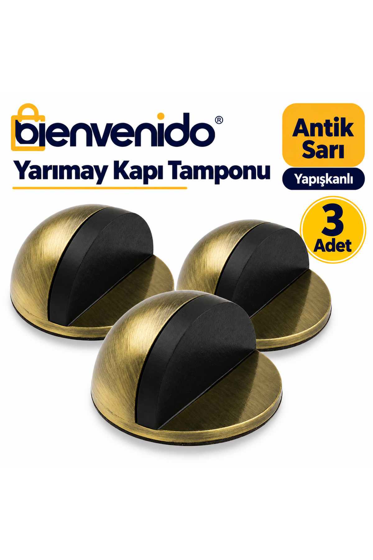 Yarımay Yapışkanlı Kapı Kolu Stoperi Tamponu Metal Kapı Stopu Durdurucu Tutucu 3'lü