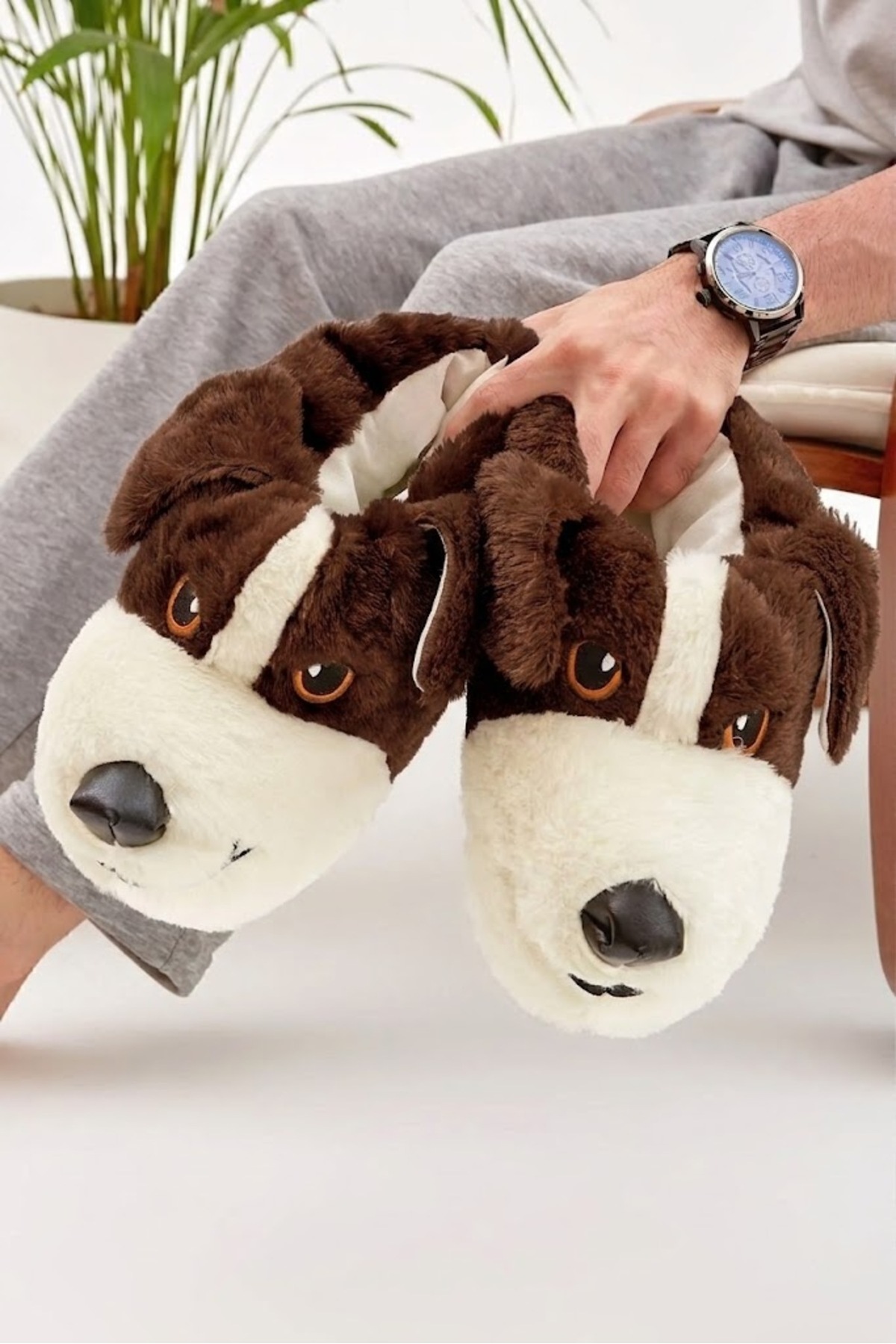Moda Devrin Mdes Vizon Hayvanlı Sessiz Taban Panduf Sevimli Köpek Figürlü Peluş Ev Ayakkabısı görsel 2
