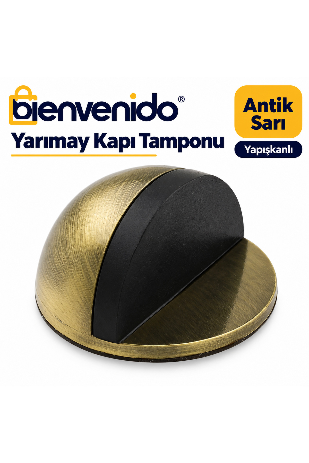 Yarımay Yapışkanlı Kapı Kolu Stoperi Tamponu Metal Kapı Stopu Durdurucu Tutucu Tutacağı Antik Sarı