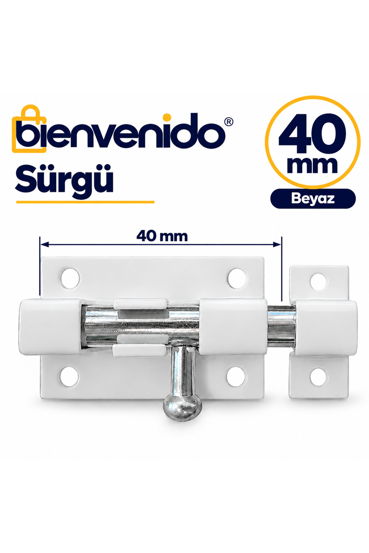 Kapı Sürgüsü Küçük Metal Beyaz Mavzer Sürgü Sürgülü Kilit 25x40 Mm BIE-SUR-40-001, one size