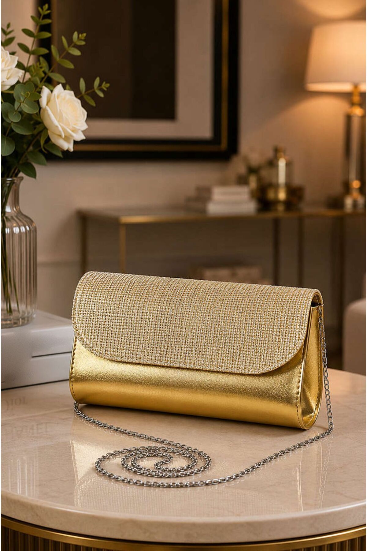 Genel Markalar Interstellar Up- Kadın Taş Işıltılı Abiye Portföy Çanta Zincir Askılı Clutch