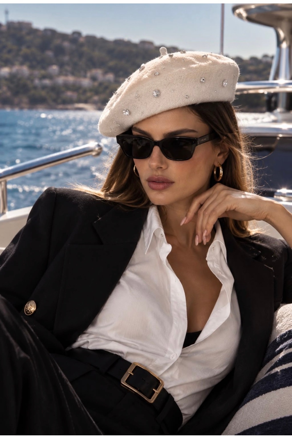 DESS DESIGN Parisienne Beret -Kadın Taş İşlemeli Fransız Beresi -Şık Kışlık Bere görsel 3