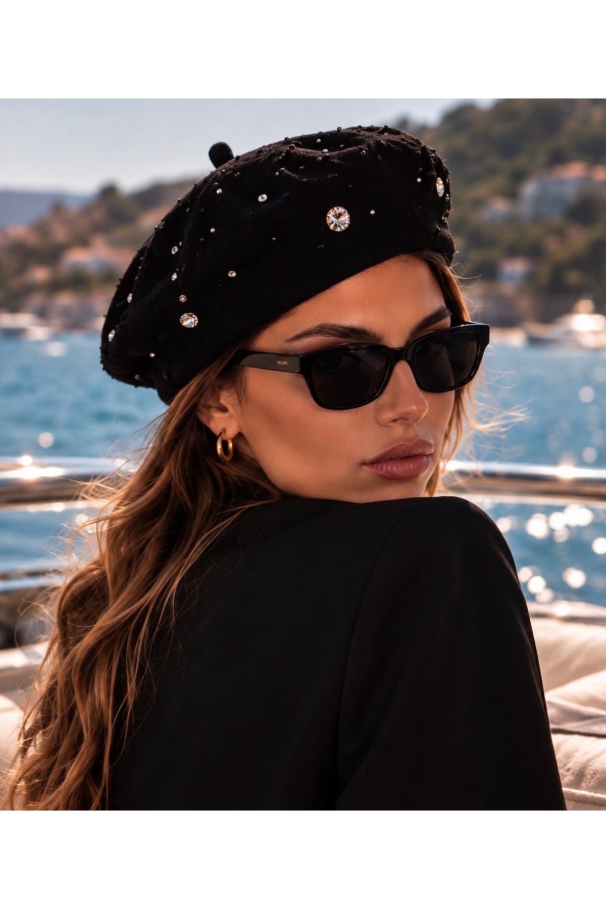 DESS DESIGN Parisienne Beret -Kadın Taş İşlemeli Fransız Beresi -Şık Kışlık Bere görsel 3