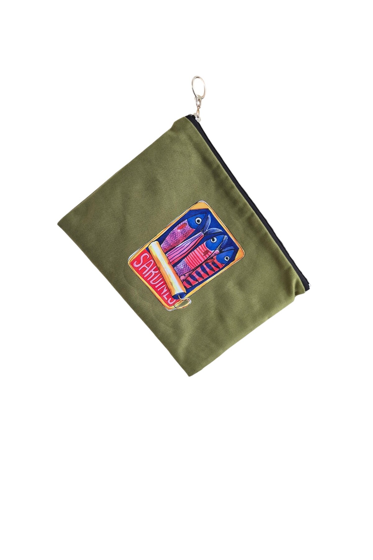 handedizayn Sardalya 2 Desenli Haki Yeşil Pörtföy Clutch Tablet Kılıfı görsel 3