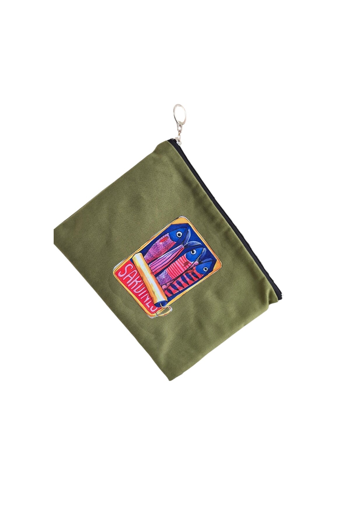 handedizayn Sardalya 2 Desenli Haki Yeşil Pörtföy Clutch Tablet Kılıfı görsel 2