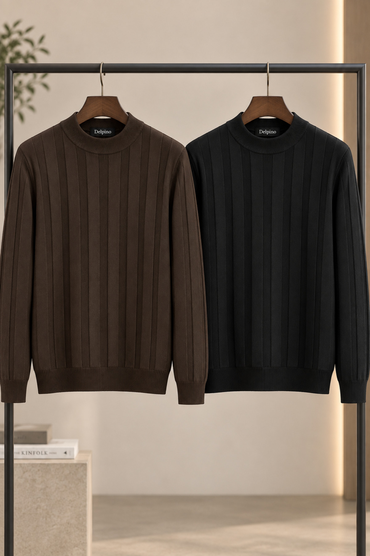 Erkek Regular Kalıp Yarım Boğazlı Merserize Kazak Sweatshirt — مشکی 02446 — تصویر 4 از 4