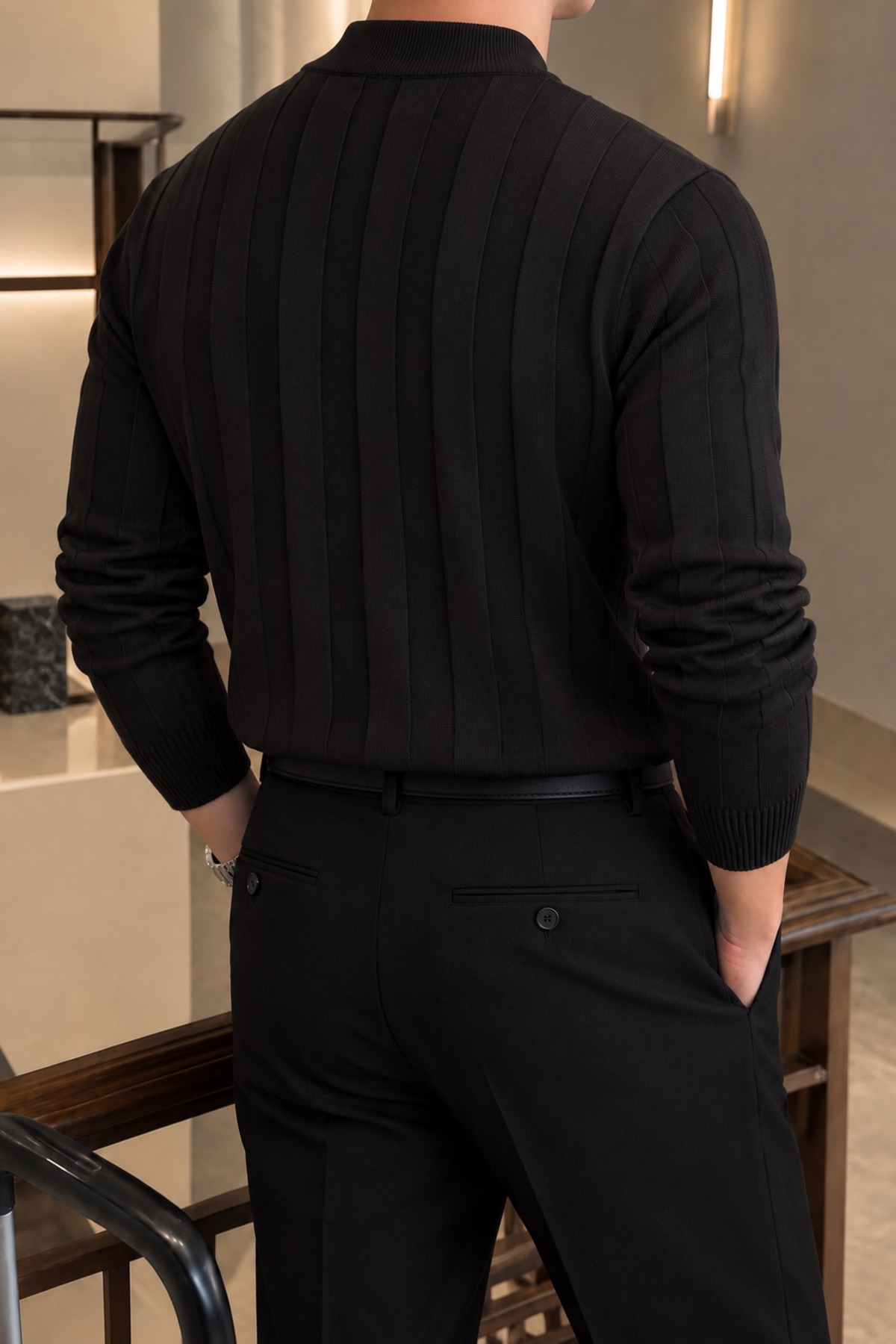 Erkek Regular Kalıp Yarım Boğazlı Merserize Kazak Sweatshirt — مشکی 02446 — تصویر 3 از 4