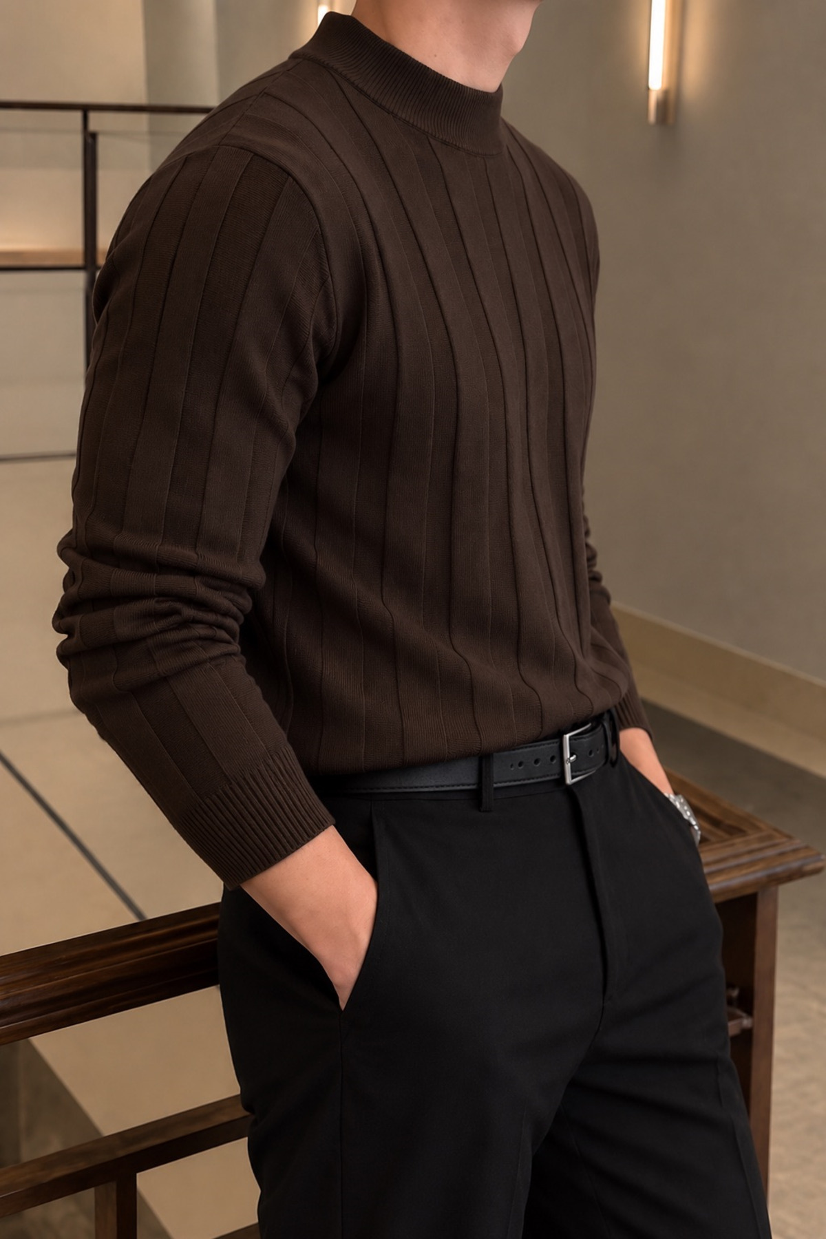 Erkek Regular Kalıp Yarım Boğazlı Merserize Kazak Sweatshirt — مشکی 02446 — تصویر 2 از 4