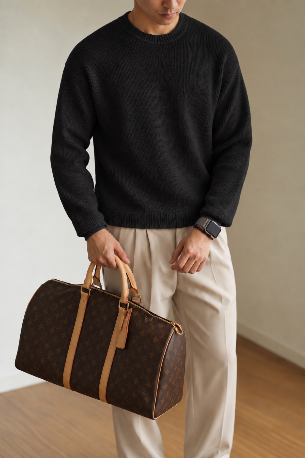 Erkek Regular Kalıp Merserize Kazak Sweatshirt — مشکی 02467 — تصویر 2 از 4