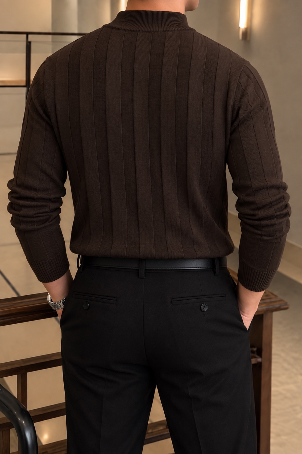 Erkek Regular Kalıp Yarım Boğazlı Merserize Kazak Sweatshirt — مشکی 02446 — تصویر 3 از 4