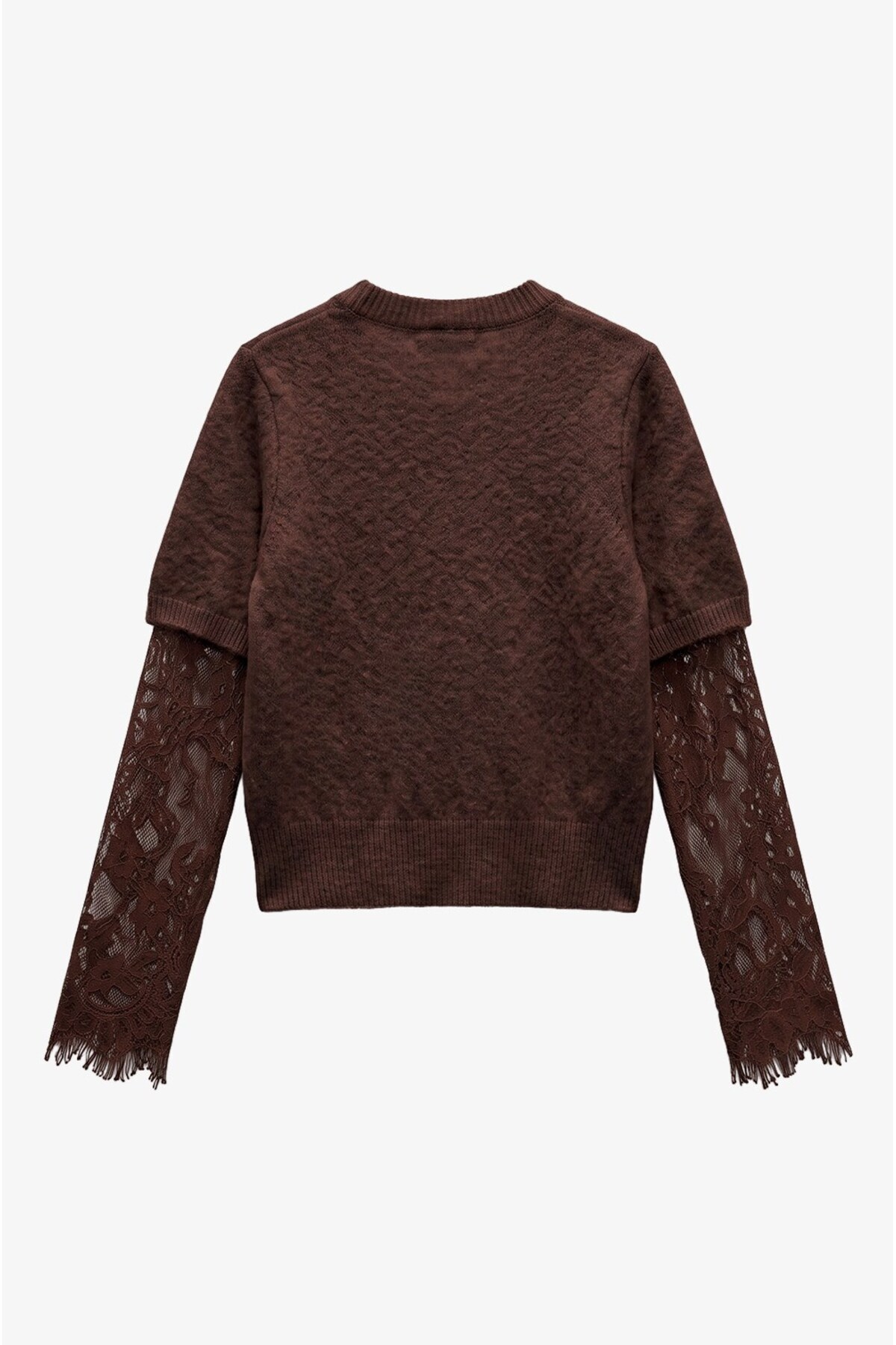 Havoş Acı Kahve Lace Sleeve Kazak görsel 5